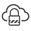 An icon of a lock over cloud storage, representing encryption.